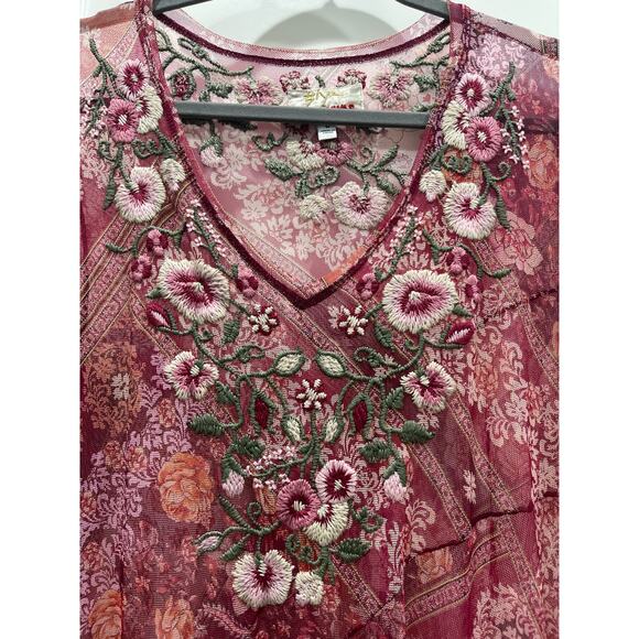 Johnny Was Cardinal Mesh Long Sleeve Embroidered Dress Sz M - Picture 10 of 13